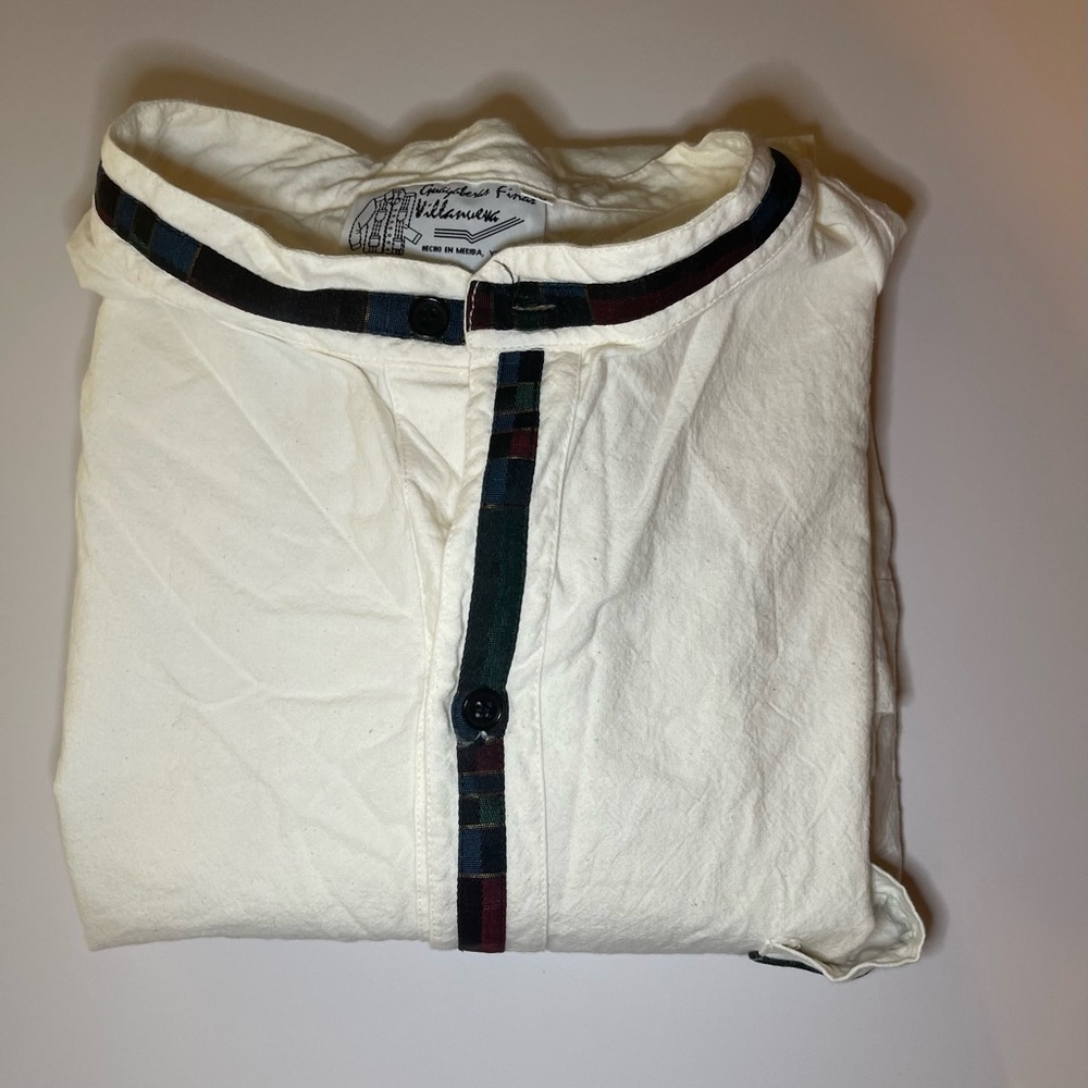 Vintage Mens Cream Guayabera Finas Villanueva Short Sleeve Shirt Size 48 EUC